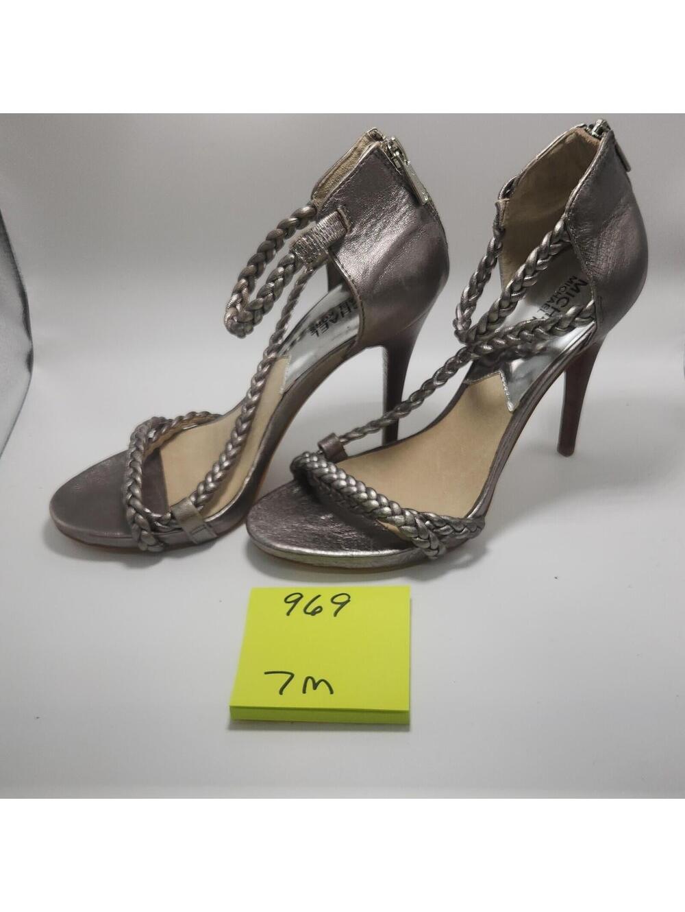 Michael Kors Women’s Leather Strappy Open Toe Zip Stiletto Heel Silver 7M - Picture 3 of 6